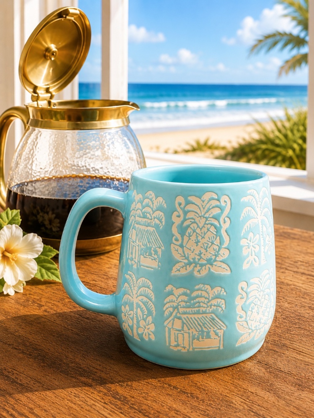 Opalhouse Tropical Pineapple Ceramic Coffee Mug, Aqua Blue
